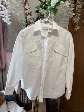 Vintage White Button-Down Shirt with Patch Pockets 100% cotton